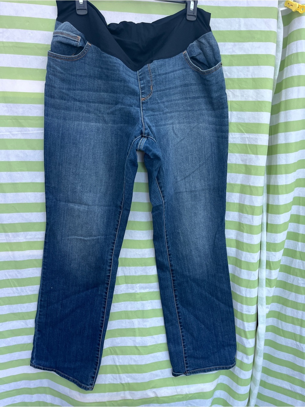 Liz Lange Dark Blue Boot Cut Maternity Jeans with Black Overband